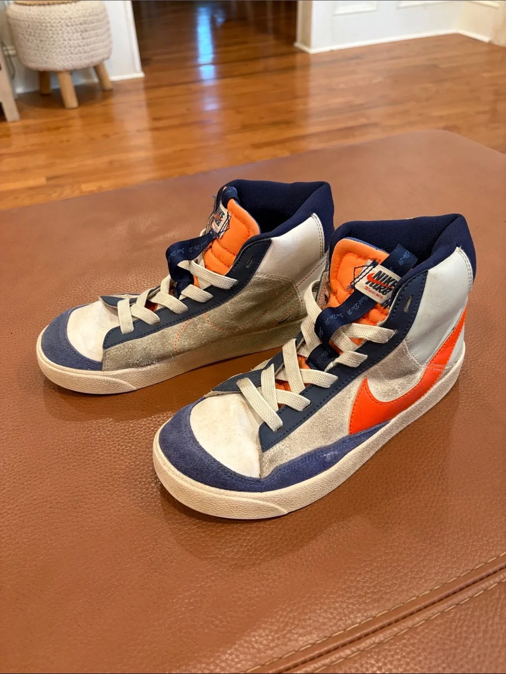Nike Kids High-Top Sneakers in Navy, Orange & White